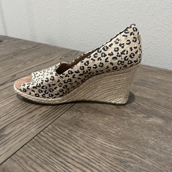 Toms Shoes Women Size 11 Cheetah Leopard Animal Print Wedge Canvasbro - Picture 4 of 14